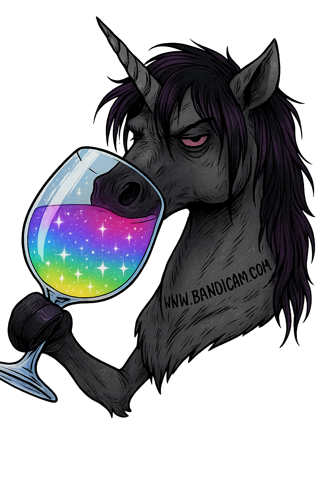 emo unicorn drinking glowing lights